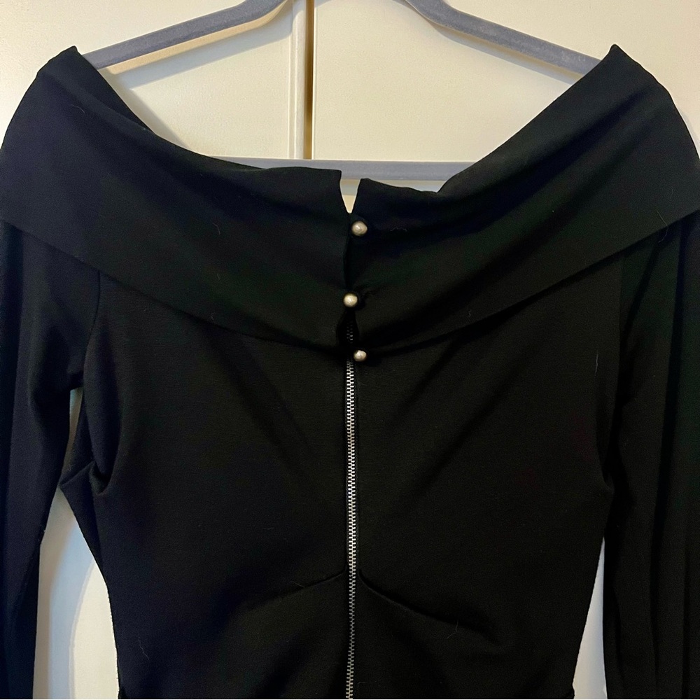 Nicole Miller Artelier Cali Ponte Dress Black Ruched Off-Shoulder Bodycon Med - Picture 10 of 14
